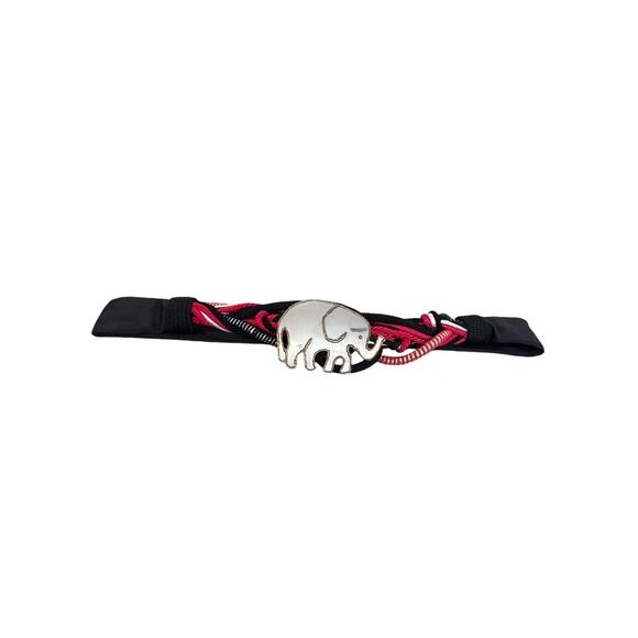 Vintage 80s Braided Belt Black Red Metallic Gold Satin Rope Adjustable Elephant